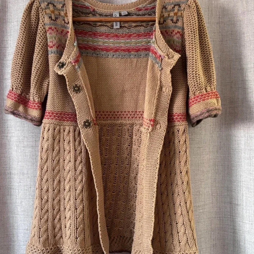 Vintage Caslon Fair Isle‎ Yoke Babydoll Knit Cardigan Cozy Cabincore Size L